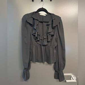 Abercrombie & Fitch Gray Ruffled Long Sleeve Blouse